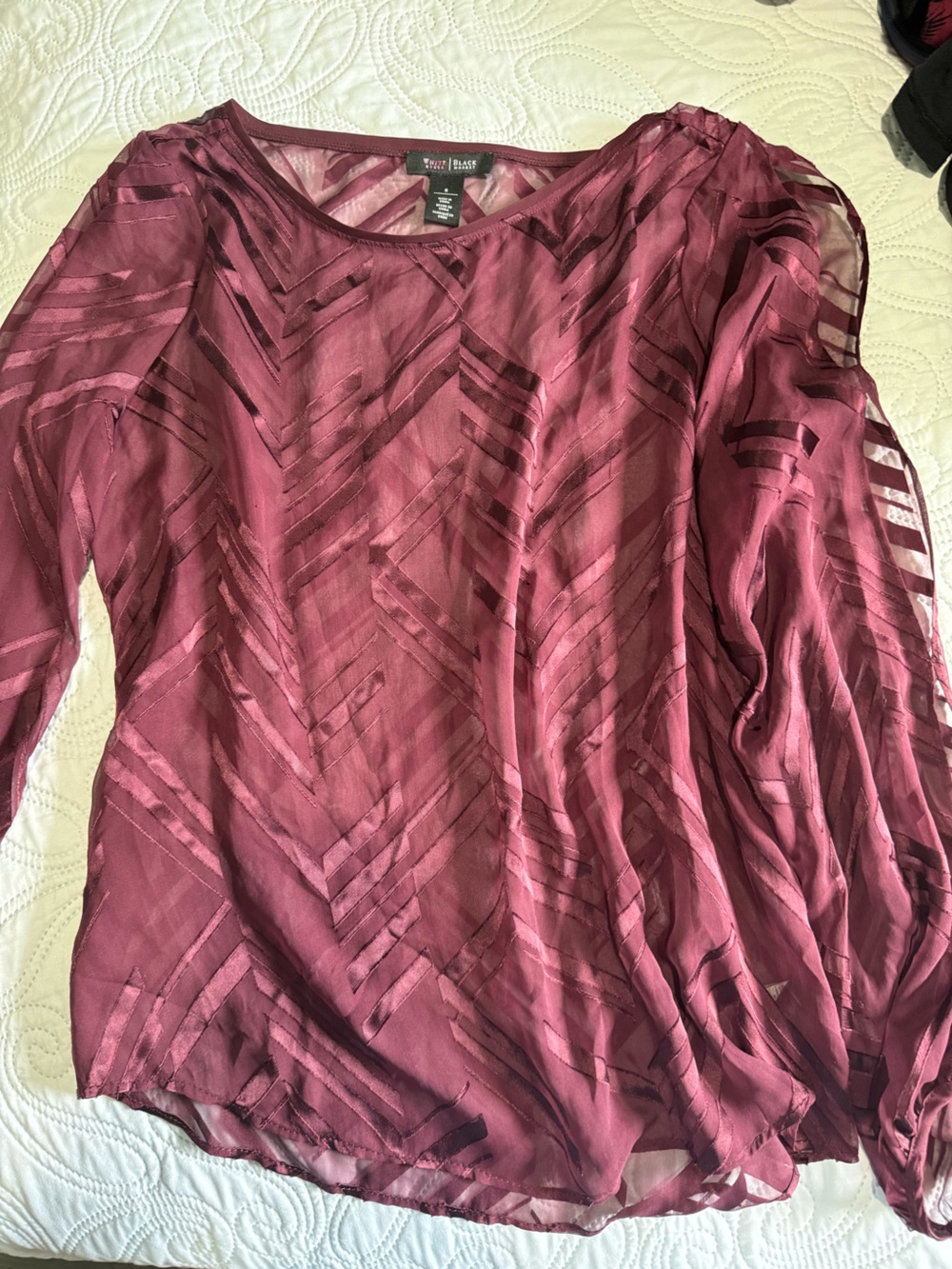 White House Black Market Sheer Chevron Blouse in Rose